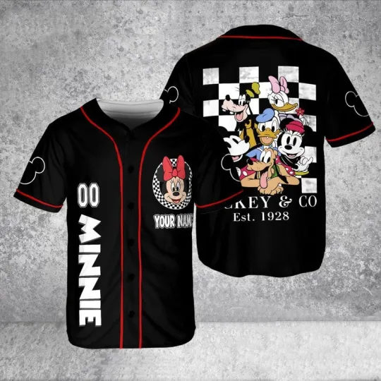 Discover Custom Minnie Mouse Mickey & Co. Est 1928 Checkerboard Baseball Jersey Shirt