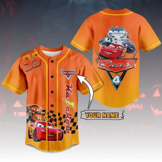 Personalized Lightning McQueen Ka-Chow Pixar Cars Racing Baseball Jersey Shirt