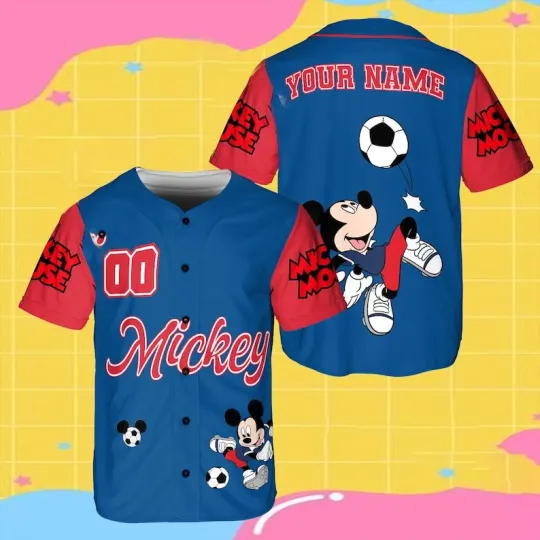 Discover Personalized Mickey Mouse Playing Soccer Birthday Gift Baseball Jersey Shirt