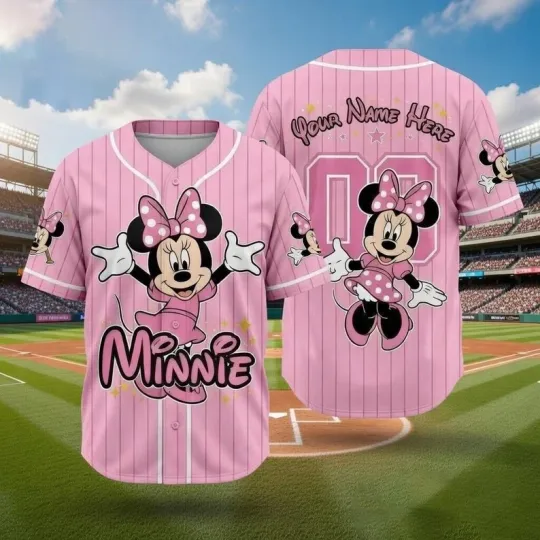 Discover Personalized Lovely Minnie Mouse Birthday Gift Pink Theme Baseball Jersey Shirt
