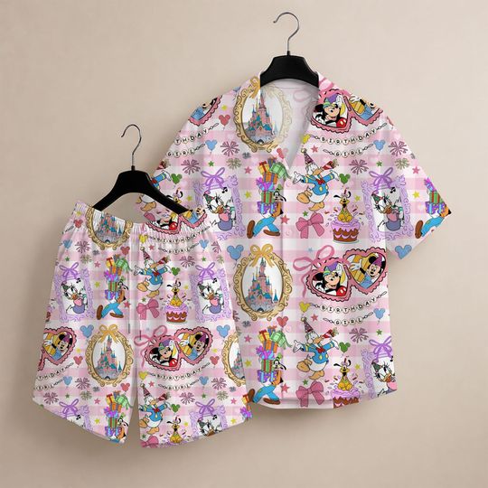 Discover Disney Birthday Girl Hawaiian Shirt, Mickey Minnie Donald Daisy Goofy Aloha Shirt & Shorts, Cute Disney Castle Birthday Party Outfit