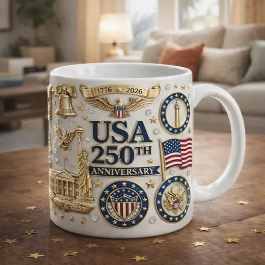 Discover USA 250th Anniversary Mug 1776-2026 Patriotic Coffee Cup | American Flag