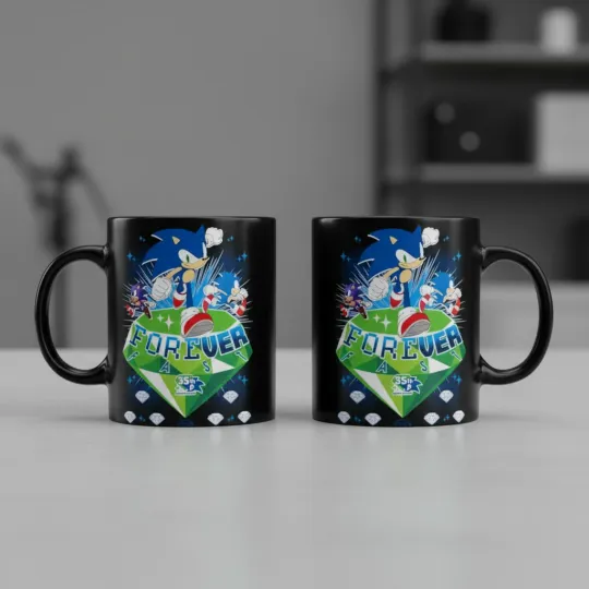 Sonic The Hedgehog 35th Anniversary Forever Fast Emerald Run Black Mug