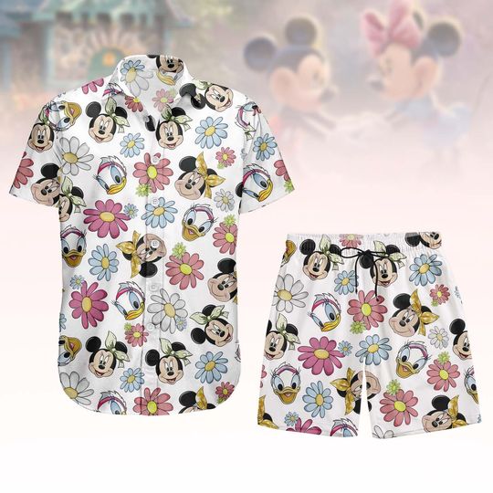 Discover Mickey And Friends Floral Hawaiian Shirt, Disney Trip 2026 Button Shirt, Beach Shorts Men, Funny Cartoon Vacation Shirt, Summer Gifts
