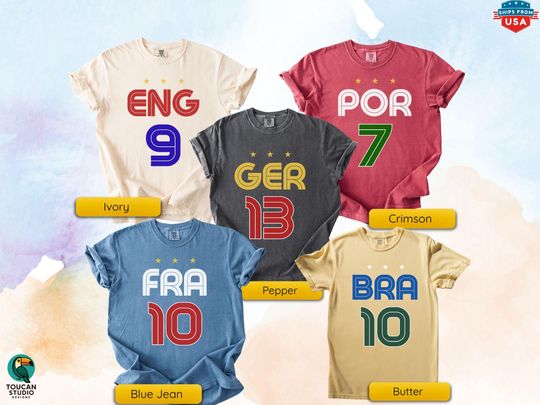 Discover Retro Soccer 2026 Tee: USA, Brazil, Argentina, Mexico, England, Portugal, France,Germany,Canada, Colombia, World,Comfort Colors,Football Cup