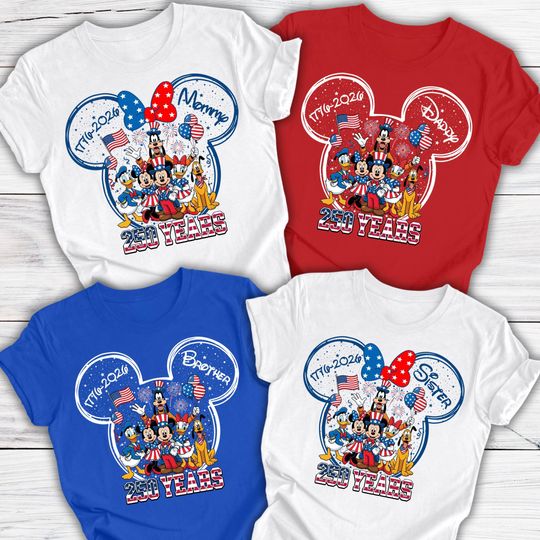 Discover Custom Disney Usa 250th Years Family Shirts, Disney 4th July Shirts, Disney 250th Year Shirts, Disney 4th July Family Trip Shirt, Disney Tee
