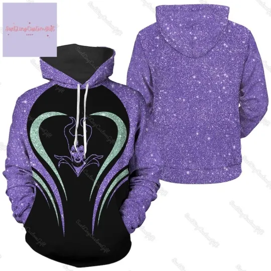 Discover Maleficent Glitter Faux Hoodie 3D Witch Women