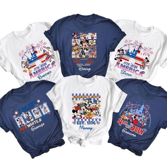 Discover Custom 4th of July Disney Family Shirts, Personalized America 250 Trip Tees, Matching Patriotic Vacation Shirts, USA 2026 Family Outfit