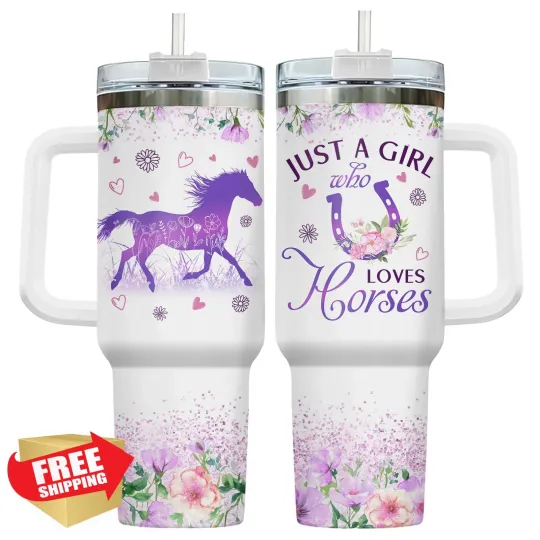 Discover 40oz Horse Tumbler with Handle Straw Travel Coffee Mug Girls Women