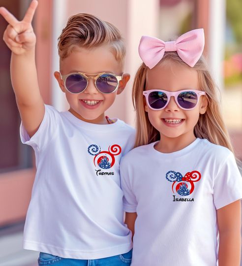 Discover Custom Disney USA Trip Shir,Family Matching 4th of July Shirts,Personalized Vacation Group Tee,Patriotic Castle Mickey Shirt,Disneyland Tee