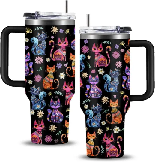 Discover Cat Gifts for Women Cats Tumbler with Handle 40Oz Christmas Birthday Flowers & E