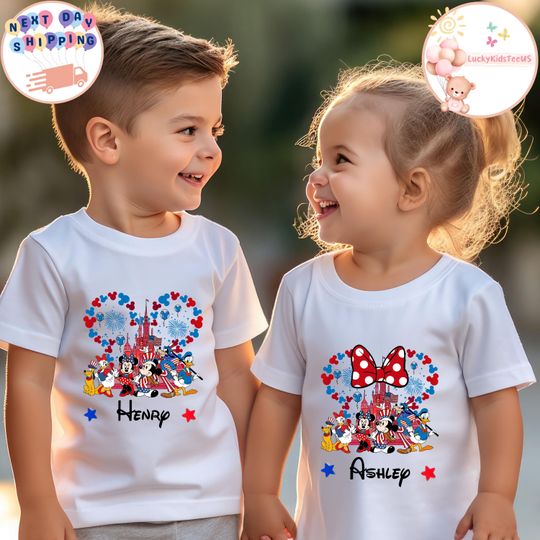 Discover Custom Mickey And Minnie USA Kids T-Shirt, Disney Castle America Toddler Sweatshirt, Independence Day Baby Onesie, Personalized USA Gift