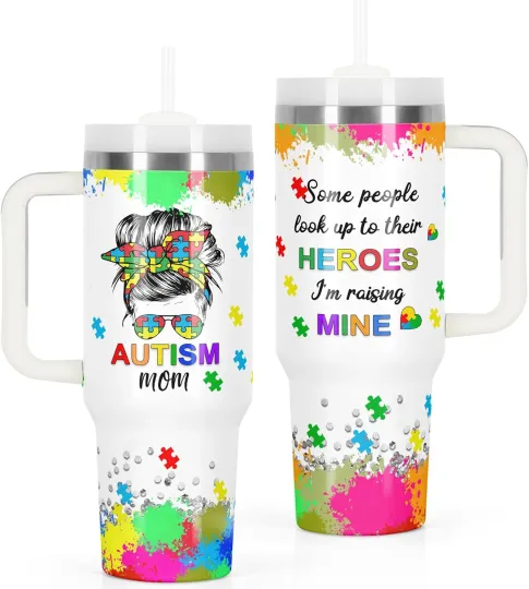 Discover Autism Mom Gifts, Autism Awareness Tumbler, 40 Oz Tumbler with Handle for Autism