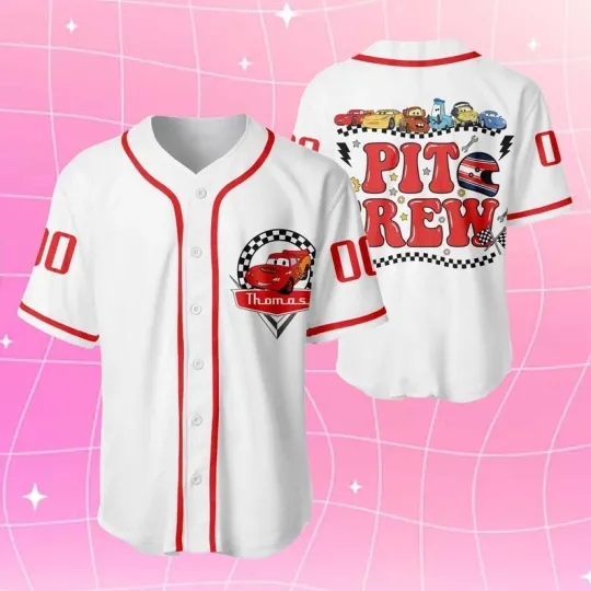Custom Pixar Car Lightning Mcqueen & Friends Pit Crew Baseball Jersey Shirt