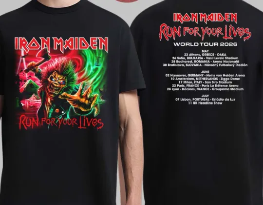 Discover Iron Maiden Run For Your Lives World Tour 2026 Europe Eddie With An Axe T-Shirt