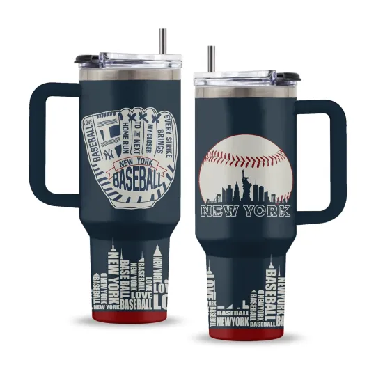 Discover Baseball Gift for Men, 40 Oz New York Baseball Tumbler with Handle & Straw, T...