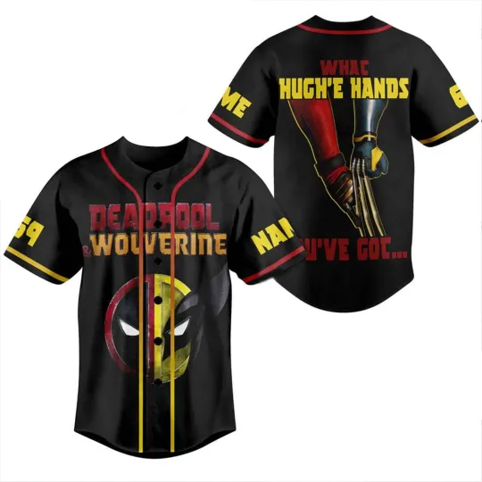 Discover Personalized Deadpool and Wolverine What Hugh'e Hands Baseball Jersey Shirt