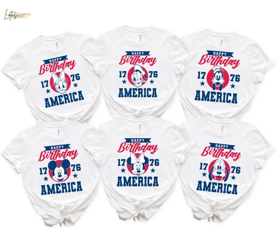 Discover Custom Mickey Minnie Happy 250th Birthday USA Shirt, Disney Characters America 17762026 Sweatshirt, Magic Kingdom Patriotic Tshirt