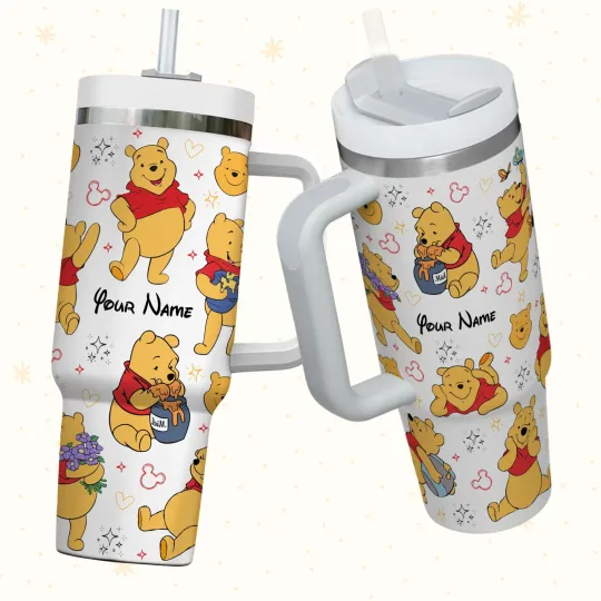 Discover Custom Pastel Honey Bear Heart Fan Gift Tumbler With Handle 40oz