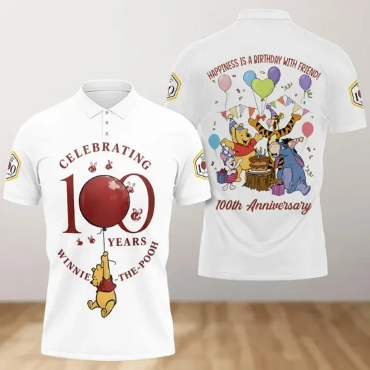 Discover Pooh Bear & Friends Birthday Party Winnie The Pooh 100th Anniversary Polo Shirt