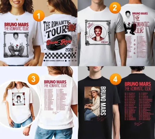 Discover SALE! Bruno Mars The Romantic Tour T-shirt 2026, Tour Dates In the Back, 2sides