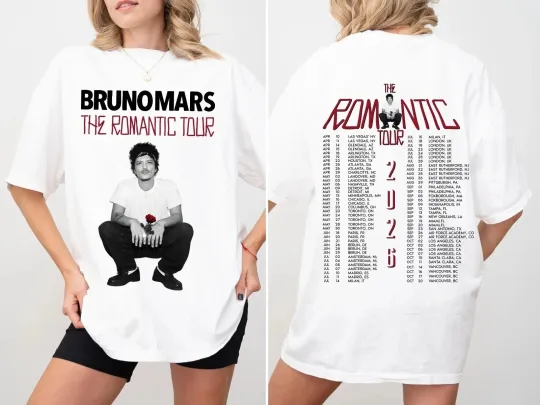 Discover Bruno Mars the Romantic Tour 2026 T-shirt, Bruno Mars 2026 Tour Unisex T-Shirt