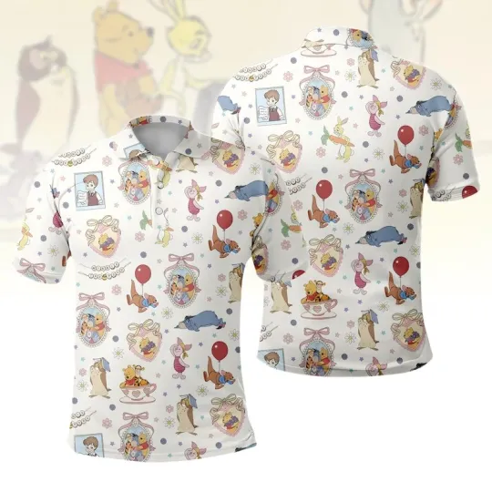 Discover Pooh Bear & Friends Coquette Bow Locket Winnie The Pooh Fan Gift Polo Shirt