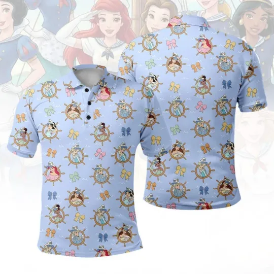 Discover Cartoon Princesses Coquette Bow Let's Cruise Summer Vacation Polo Shirt