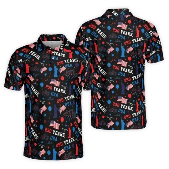 Discover America 1776-2026 250th Anniversary Semiquincentennial Patriotic Polo Shirt
