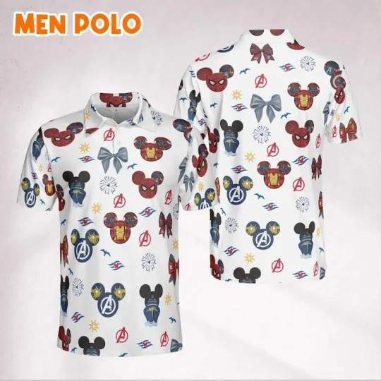 Discover Supehero Characters Mickey Ears Coquette Bow Gift For Fan Polo Shirt