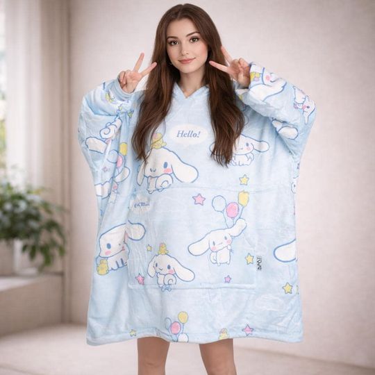 Discover Cinnamon roll Anime Blanket Hoodie, Oversized Sherpa Snuggle Wearable Blanket