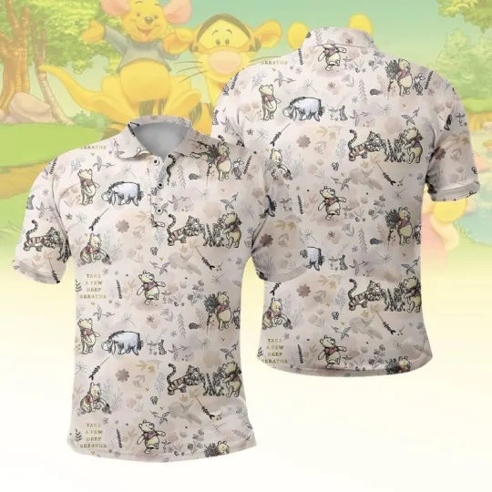 Discover Retro Pooh Bear & Friends Take A Few Deep Breaths Winnie The Pooh Polo Shirt