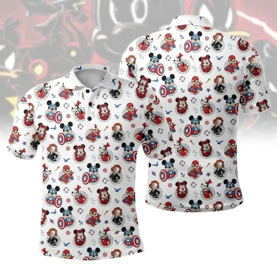 Discover Mickey And Friends Cosplay Superheroes Cruise Squad 2026 Polo Shirt