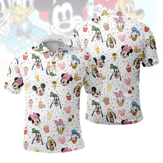 Discover Cute Mickey Mouse And Friends Snack Food Pattern Gift For Fan Polo Shirt
