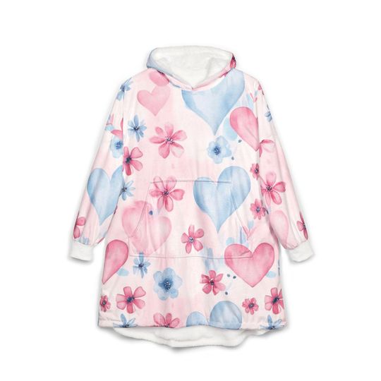 Discover Heart Design Hooded Blanket: Cozy Sherpa Fleece Snuggle Wrap
