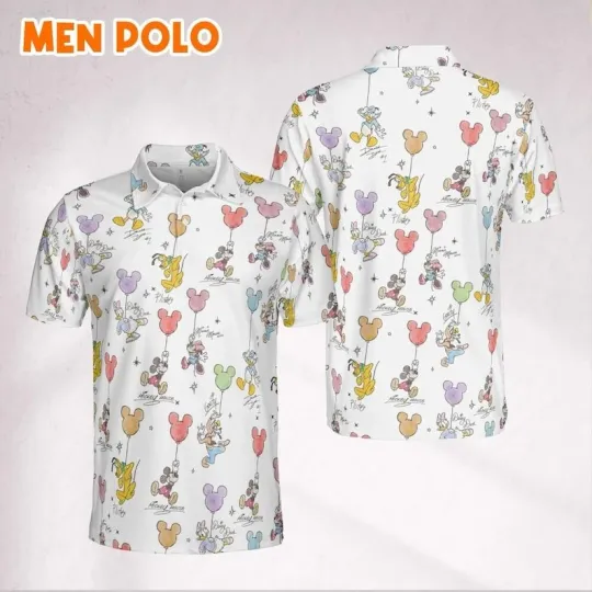 Discover Funny Mickey And Friends Signatures Mickey Ears Balloons Polo Shirt