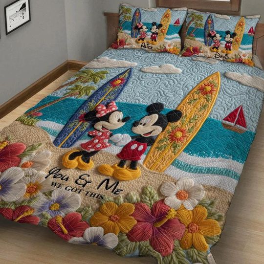 Discover Mickey And Minnie Quilt Bed Set, Disney Couple Quilt Set, Couple Cartoon Bedding, Cozy Mouse Love Blanket, Bedroom Decor For Couples