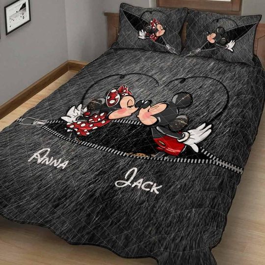 Discover Mickey And Minnie Quilt Bed Set, Disney Couple Bedding, Cute Cartoon Quilt Set, Romantic Mickey Mouse Bedroom Decor, Cozy Bedspread