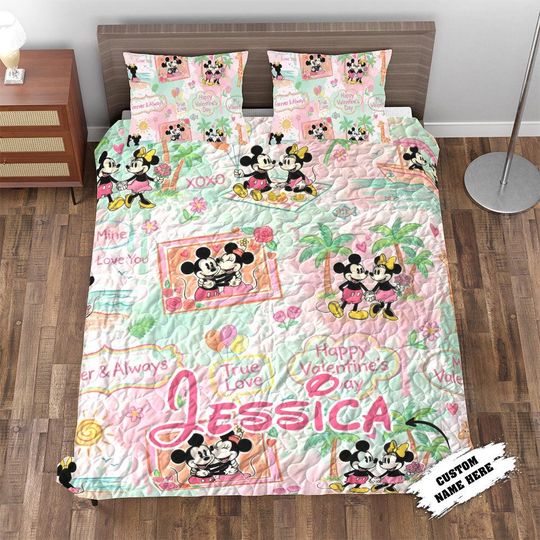 Discover Custom Mouse Quilt Bedding Set, Steamboat Minnie Mickey Bedspread With Pillowcases