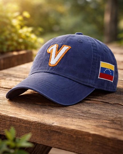 Discover Embroidered Venezuela Baseball Cap, Vintage Sports Style Blue Hat