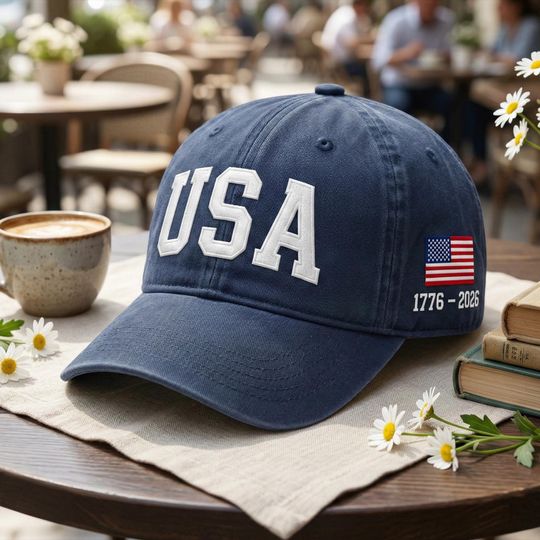 Discover Embroidered USA Hat, Retro USA With Flag Hat, USA Pride Hat, Semiquincentennial Gift