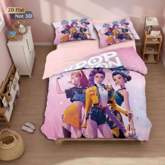 Discover K-Pop Demon Hunter Bedding Set  Anime Cover for Kids & Adults, Soft Fan Gift Bedroom Decor