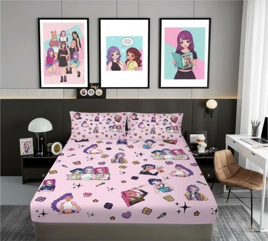 Discover K-Pop Demon Hunters Bed Sheet Set Anime Bedroom Decor