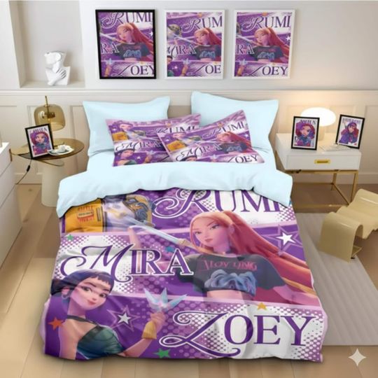 Discover Kpop Demon Hunters Anime Bed Set  Colorful Quilt Cover & Pillowcases For Kids Adults