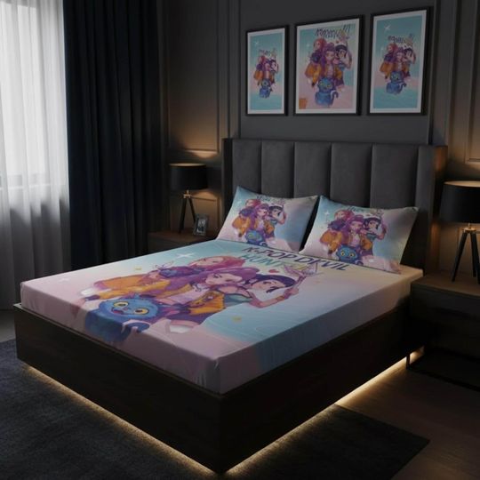 Discover Anime K-Pop Demon Hunters Bedding Set, Printed Fitted Bed Sheet, Soft Bedroom Decor