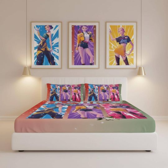 3pcs K-Pop Demon Hunters Fitted Set Anime Bedding Gift For Kids