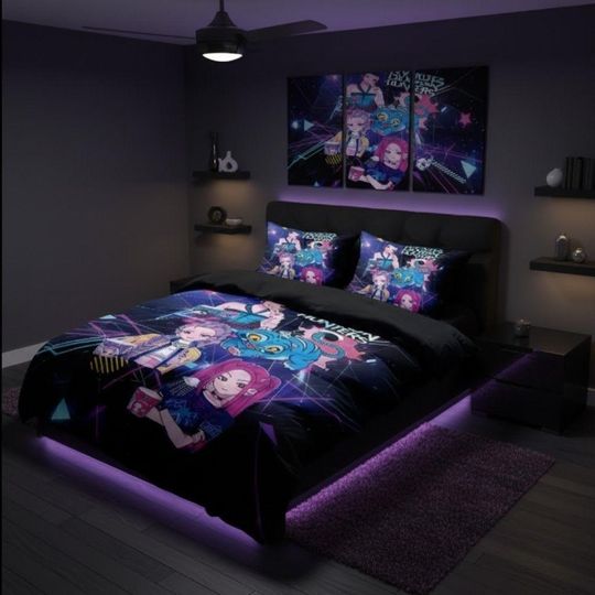 Discover 3pcs K-Pop Demon Hunters Bedding Set Anime Duvet Cover Dorm Decor