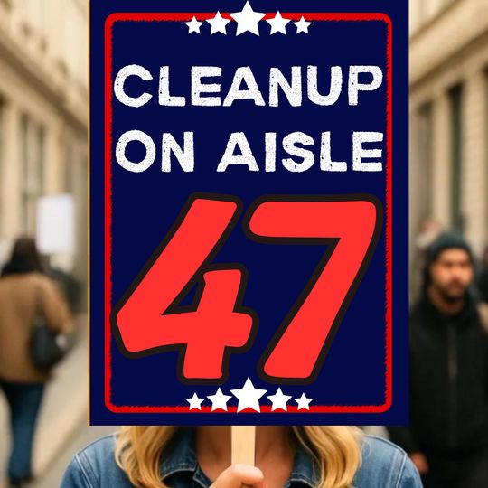 Discover CleanUp on Aisle 47 Protest Sign, No Kings In America Anti-Trump Poster ,Freedom Lovers Gift, Political Activist Rally Sign, Anti MAGA Sign