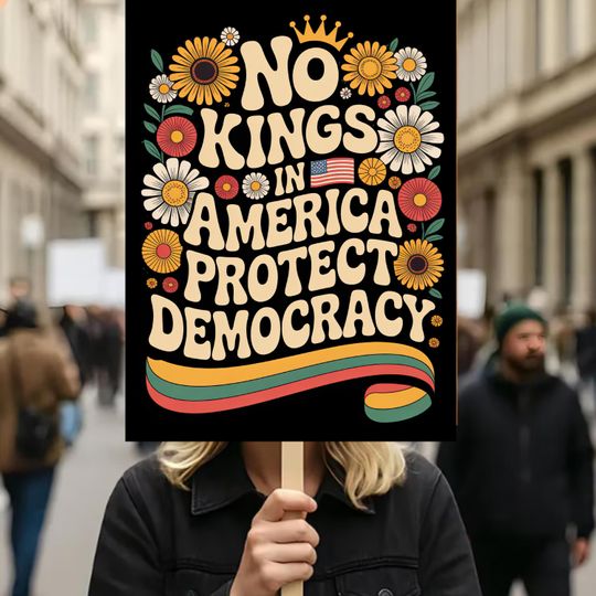 Discover Protect Democracy Sign, No Kings In America Anti-Trump Poster ,Freedom Lovers Gift, Political Activist Rally Sign, Anti MAGA Sign