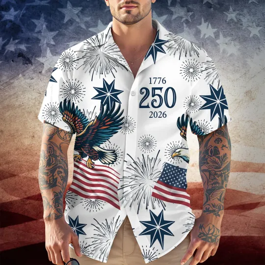 Discover USA 250th Anniversary Eagle Hawaii Shirt, Button-Down